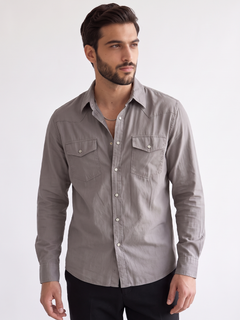 Men's Cotton Linen Regular Fit Shirt Slate