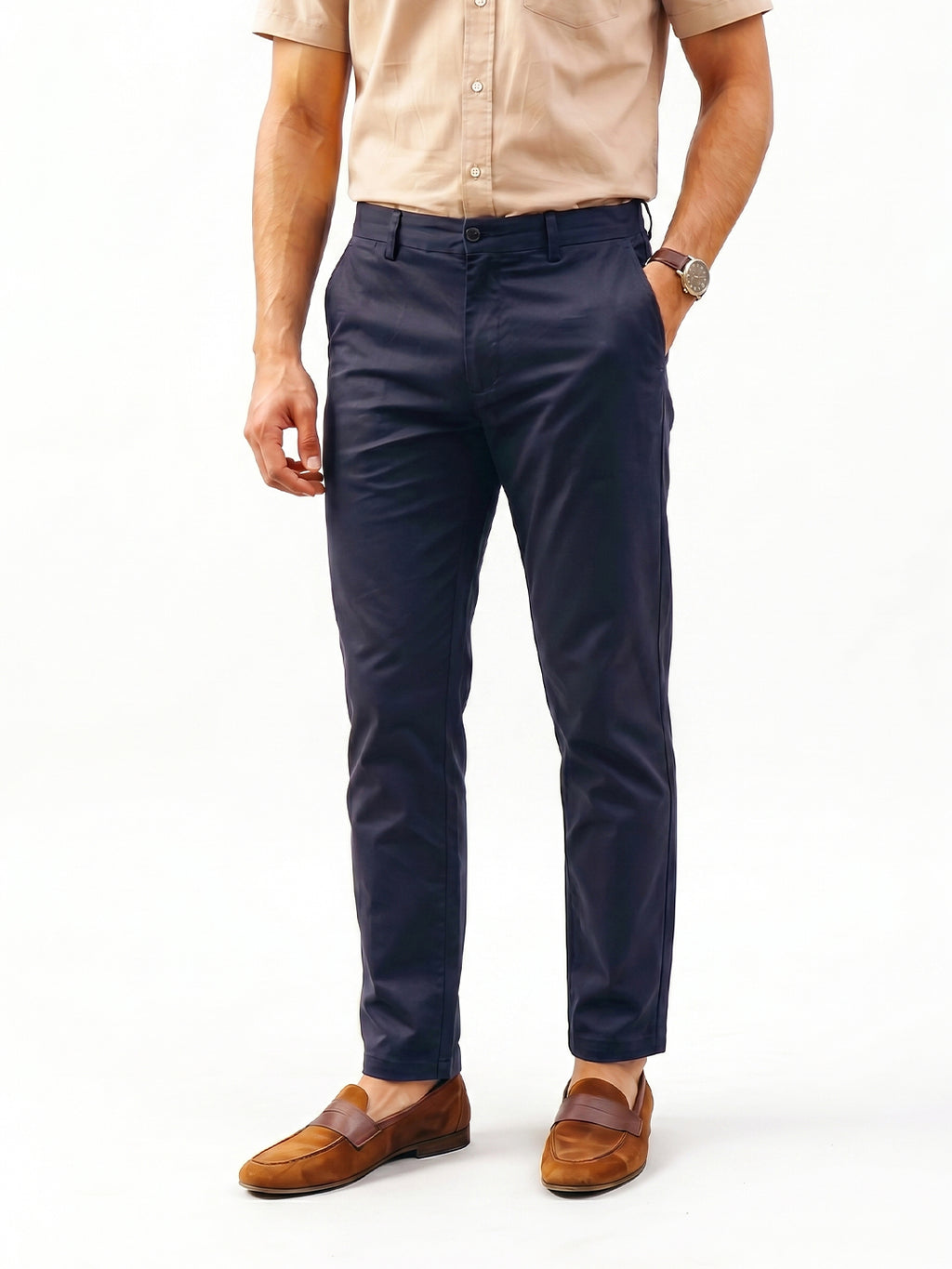 Men's Navy Cotton Lycra Slim Fit Pant