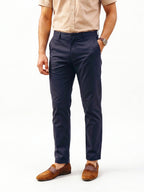 Men's Navy Cotton Lycra Slim Fit Pant