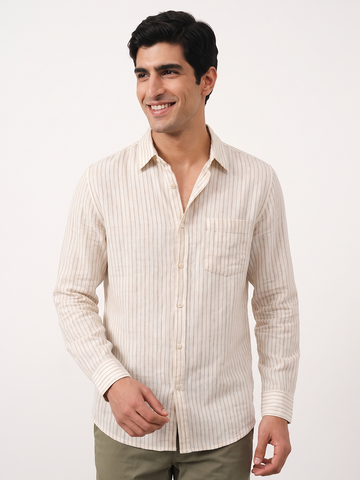 Men's Offwhite Linen Lyocell Regular Fit Shirt