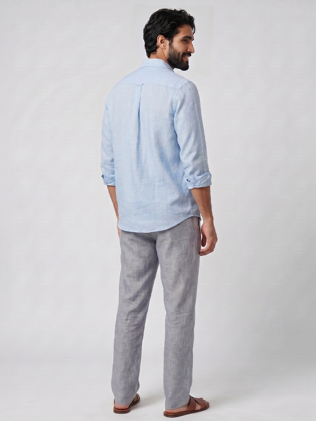 Men's Navy Cotton Linen Regular Fit Pant