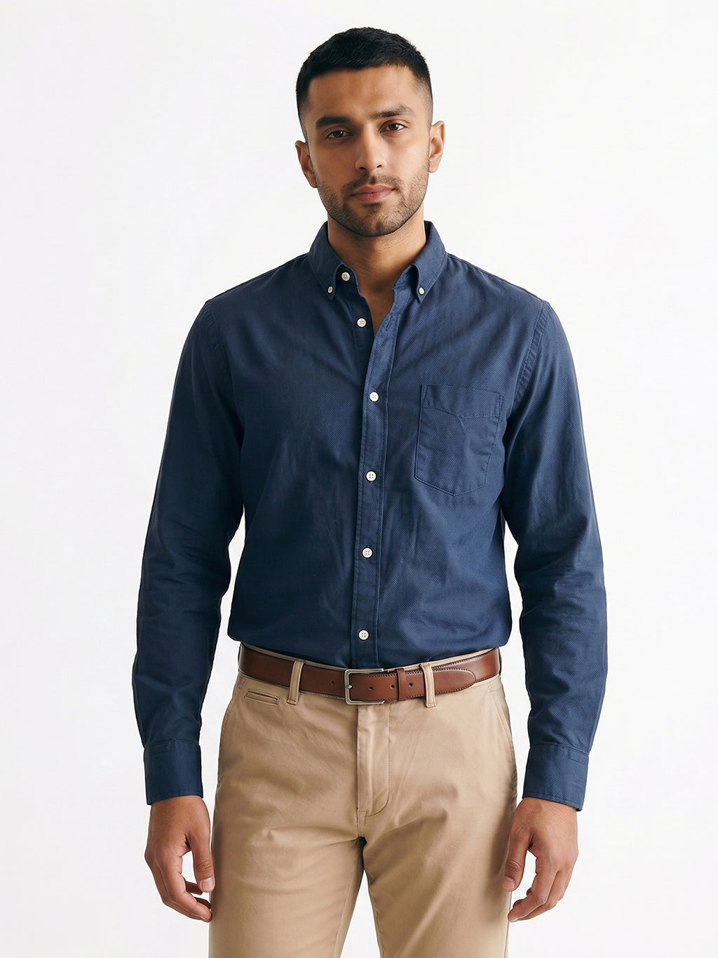 Men's Navy Oxford 100% Cotton Regular Fit Shirt