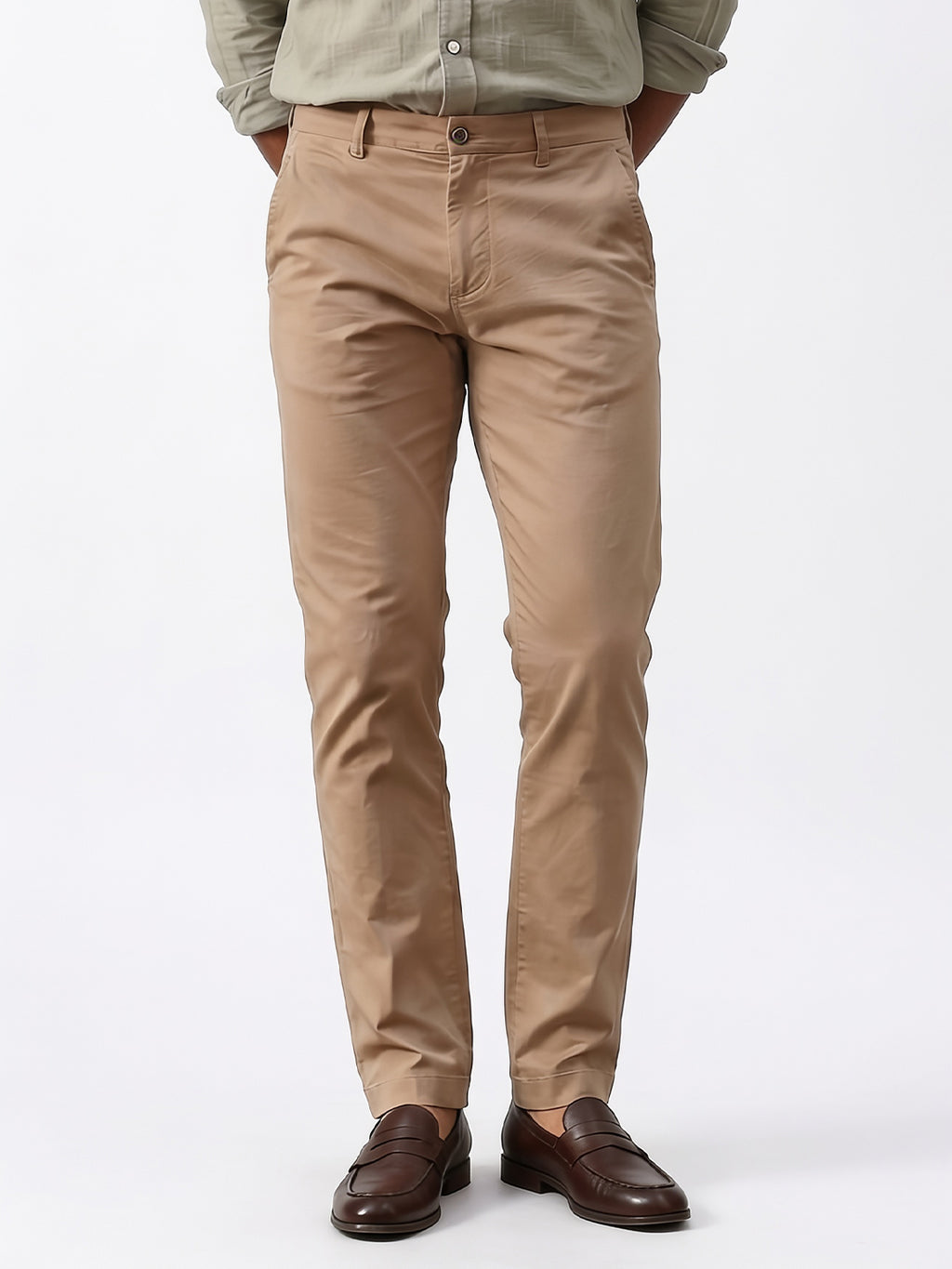 Men's Khaki Cotton Lycra Slim Fit Pant