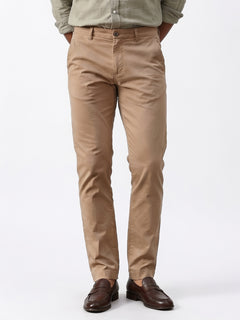 Men's Khaki Cotton Lycra Slim Fit Pant