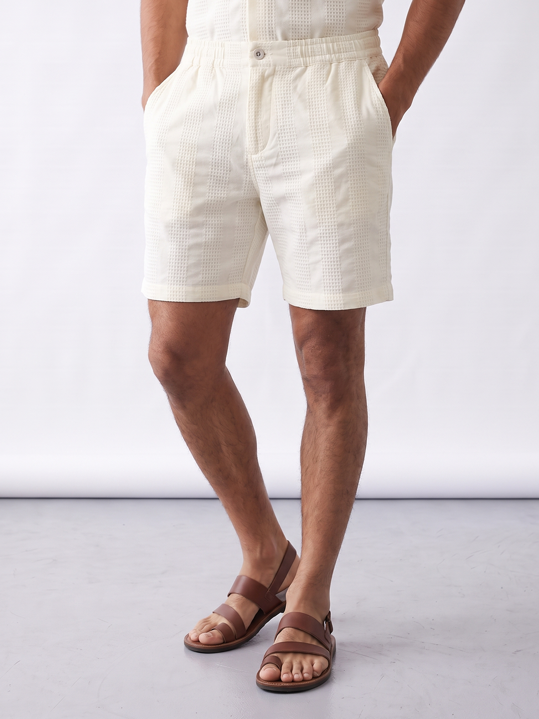 Men's 100% Cotton Regular Fit Shorts Offwhite