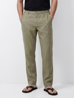 Men's Green Cotton Linen Slim Fit Pant