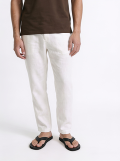Men's White 100% Linen Regular Fit Pant