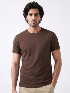Men's Brown Cotton Bamboo Elastane Regular Fit Tshirt