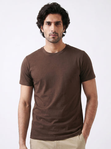 Men's Brown Cotton Bamboo Elastane Regular Fit Tshirt
