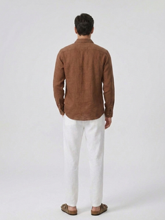 Men's Brown 100% Linen Regular Fit Shirt