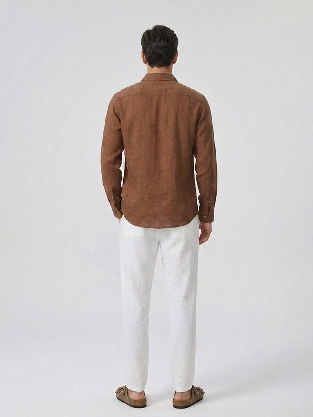 Men's Brown 100% Linen Regular Fit Shirt