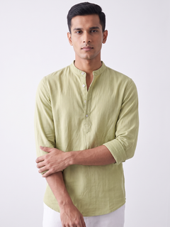 Men's Green 100% Cotton Regular Fit Kurta Shirt