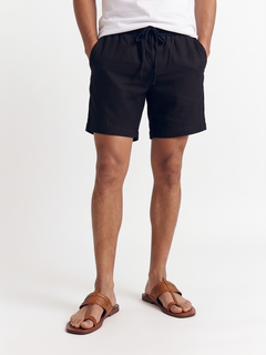 Men's Black Cotton Linen Regular Fit Shorts