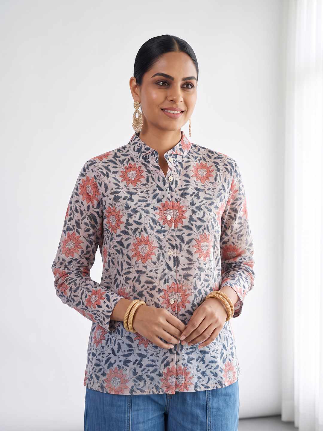 Women's Cotton Silk Boxy Fit Blouse Peach