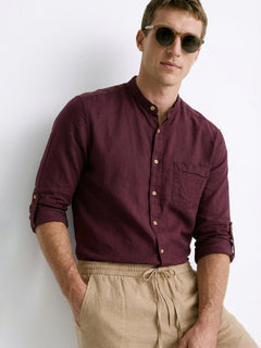 Men's Plum Linen Cotton Regular Fit Shirt