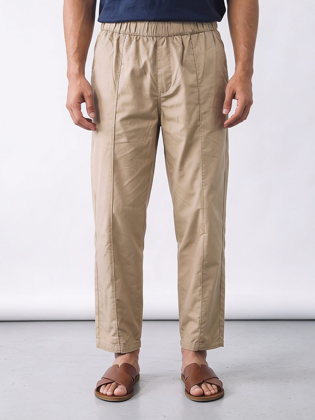 Men's 100% Cotton Loose Fit Pants Button Zip Khaki