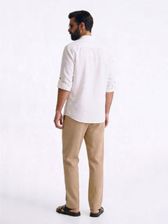Men's White Linen Cotton Regular Fit Shirt