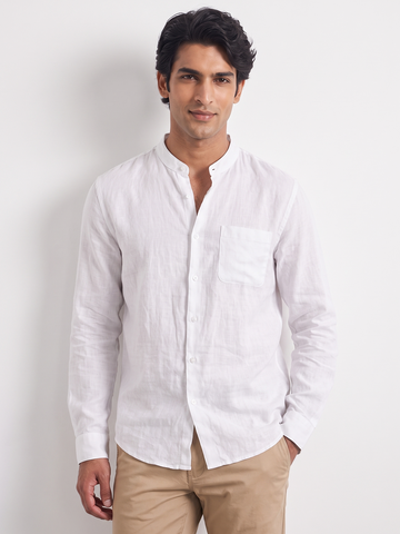 Men's 100% Linen Regular Fit Shirt White