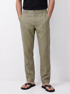 Men's Olive 100% Linen Regular Fit Pant