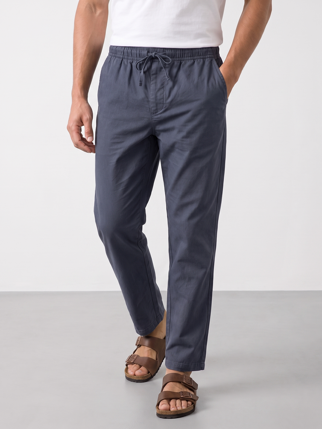 Men's Cotton Lycra Regular Fit Pocket Pants Navy