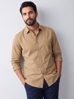 Men's 100% Cotton Regular Fit Shirt Khaki