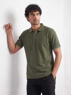 Men's Olive 100% Organic Cotton Regular Fit Tshirt