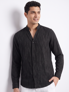 Men's 100% Cotton  Regular Fit Kurta Shirt Black
