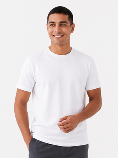 Men's White Cotton Elastane Slim Fit Tshirt
