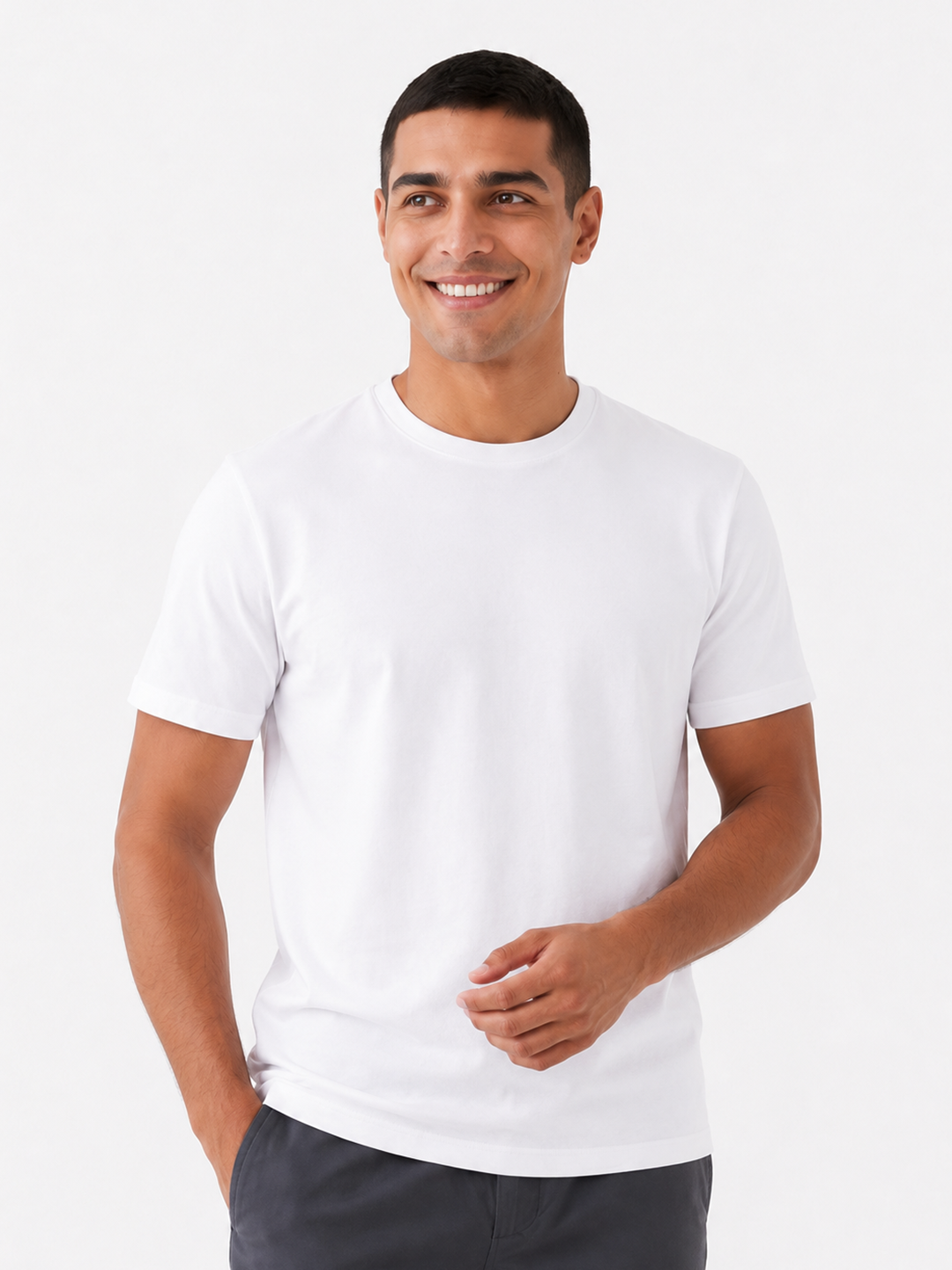Men's White Cotton Elastane Slim Fit Tshirt