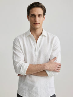 Men's 100% Linen Regular Fit Resort Collar Shirt White