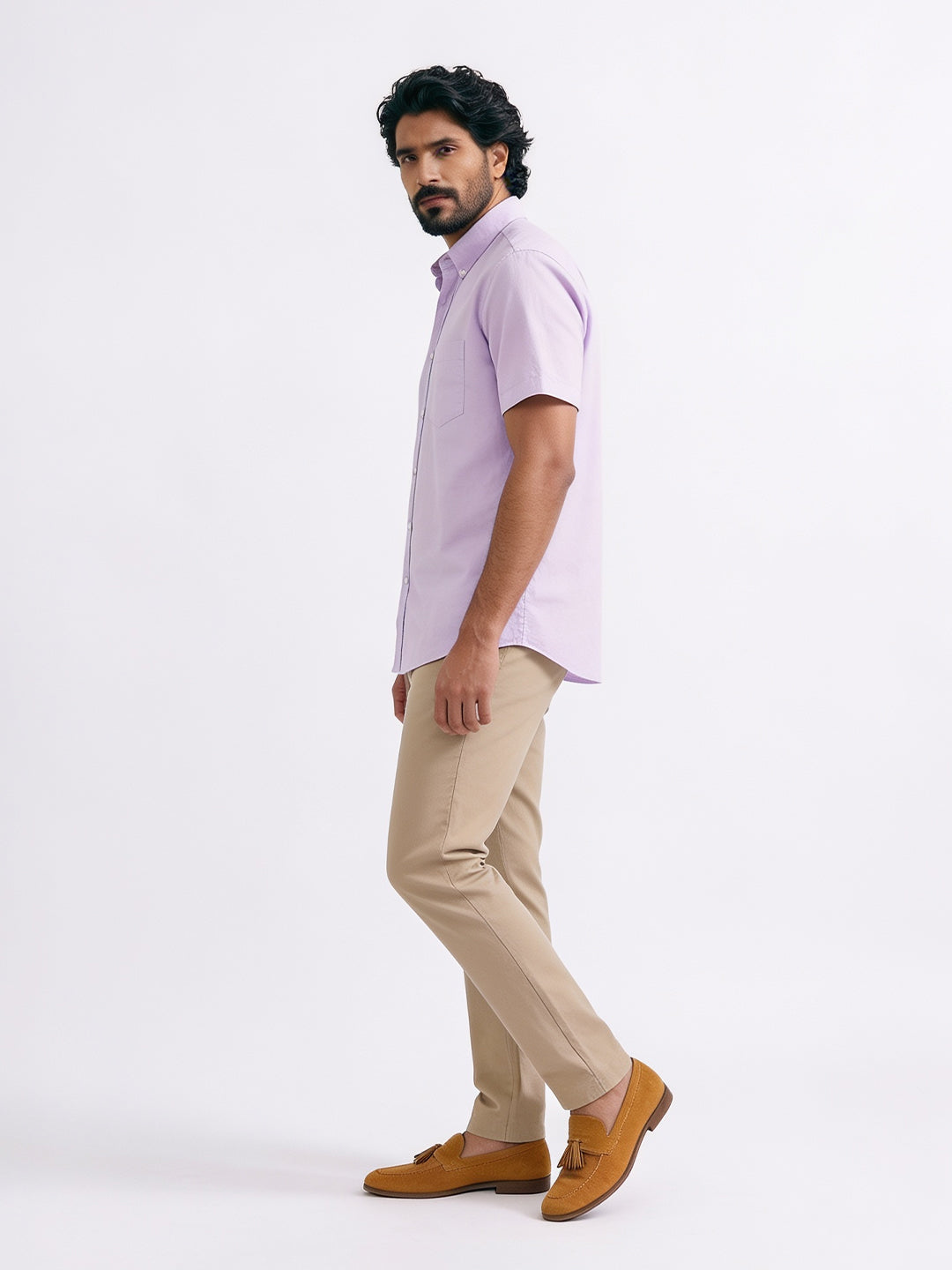 Men's Lilac 100% Cotton Regular Fit Shirt