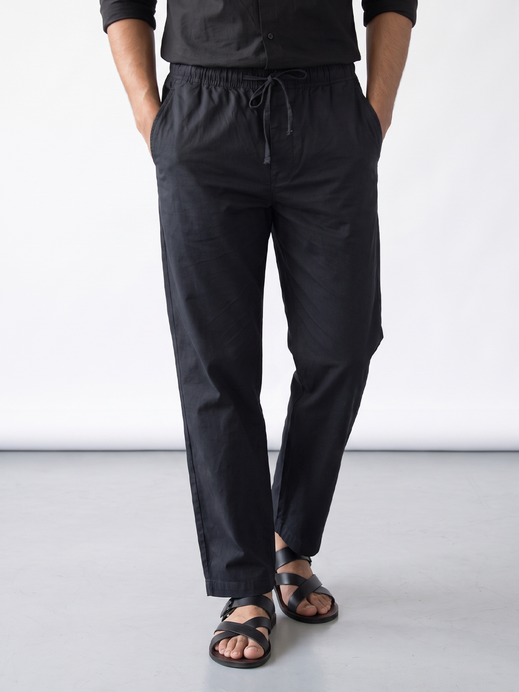 Men's Cotton Lycra Regular Fit Pocket Pants Black
