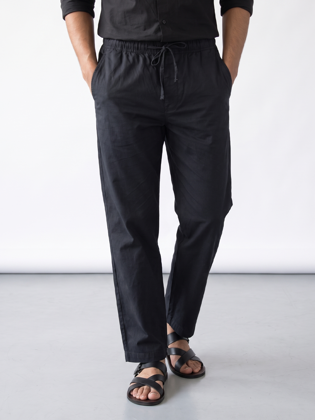 Men's Cotton Lycra Regular Fit Pocket Pants Black