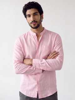 Men's Pink Tencel Linen Regular Fit Shirt