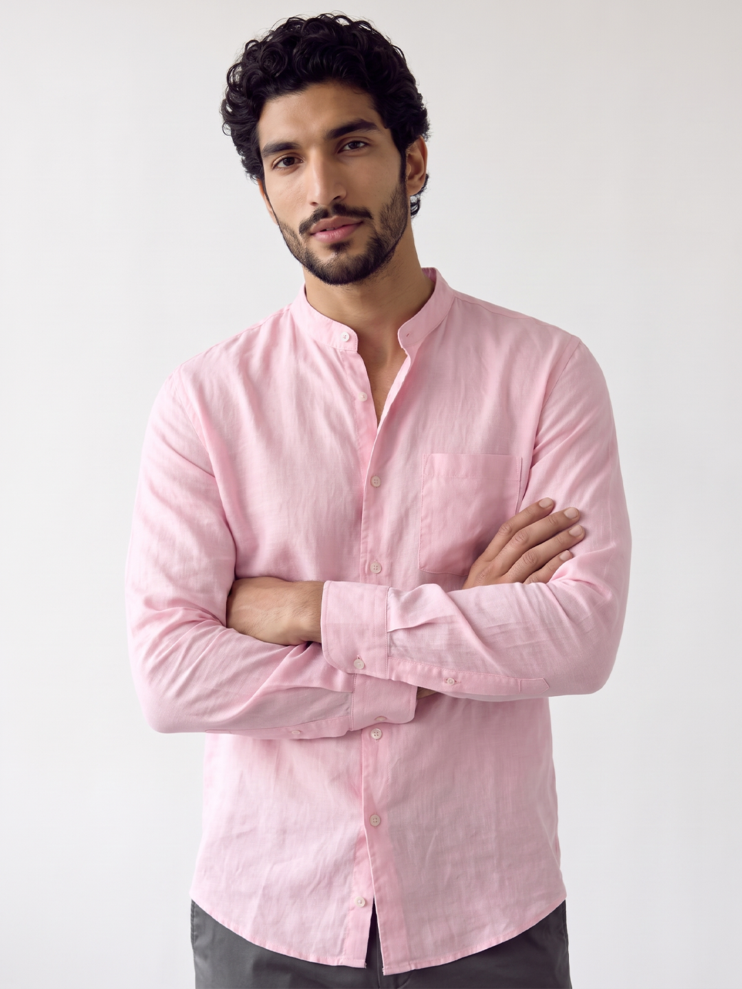 Men's Pink Tencel Linen Regular Fit Shirt