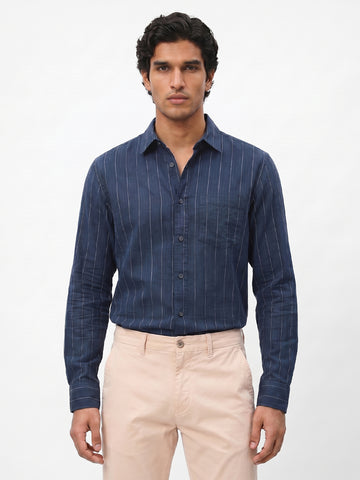 Men's Navy Cotton Lycra Regular Fit Shirt