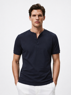 Men's Navy Cotton Elastane Slim Fit Tshirt
