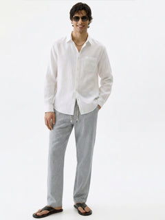 Men's 100% Linen Resort Collar Shirt White