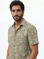 Men's Green Tencel Linen Regular Fit Shirt
