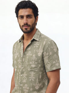 Men's Green Tencel Linen Regular Fit Shirt
