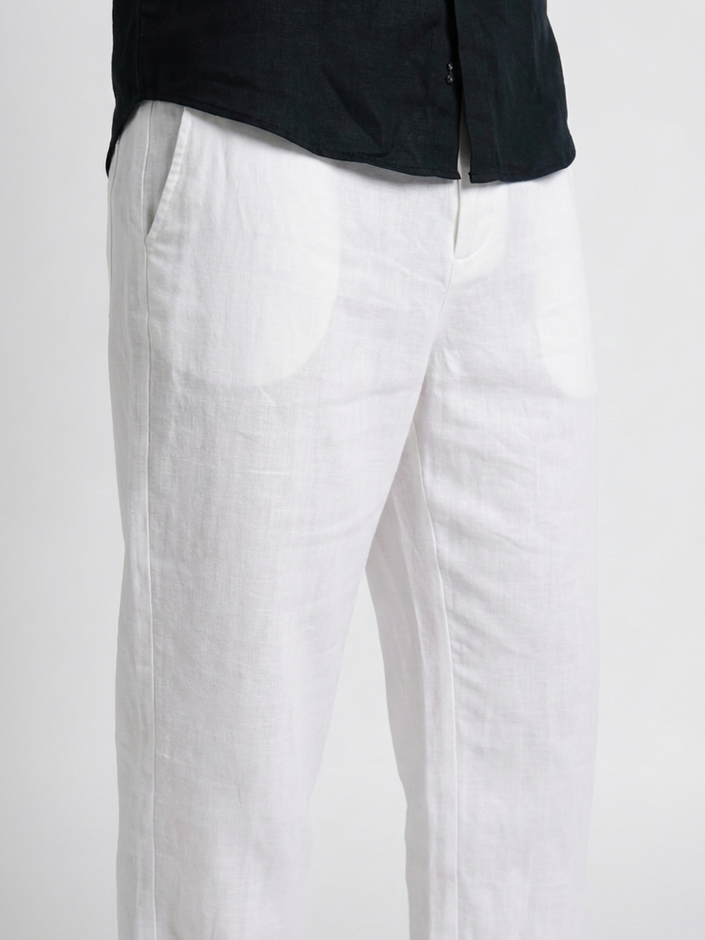 Men's White Cotton Linen Regular Fit Pant