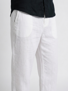 Men's White Cotton Linen Regular Fit Pant