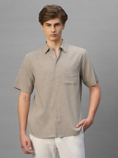 Men's Sand Cotton Viscose Regular Fit Shirt