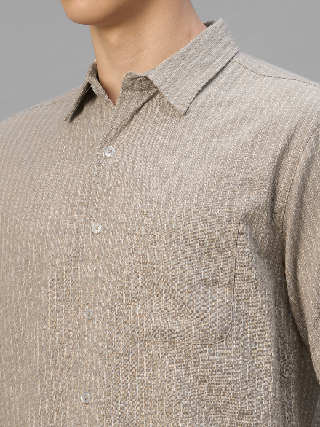 Men's Sand Cotton Viscose Regular Fit Shirt