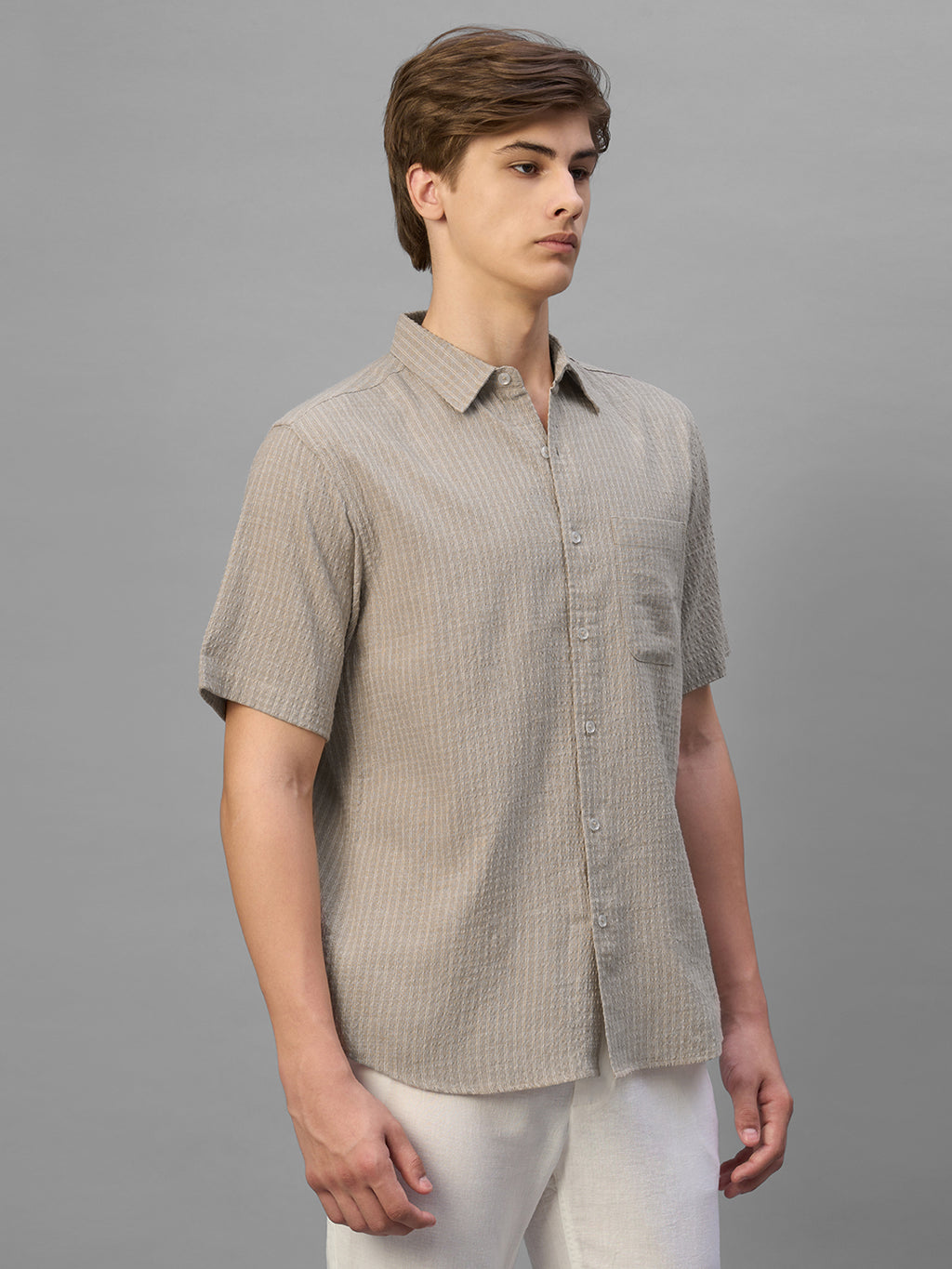 Men's Sand Cotton Viscose Regular Fit Shirt