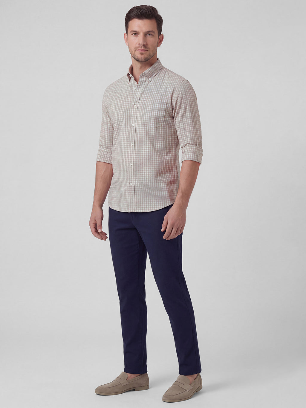 Men's Khaki 100% Cotton Regular Fit Shirt