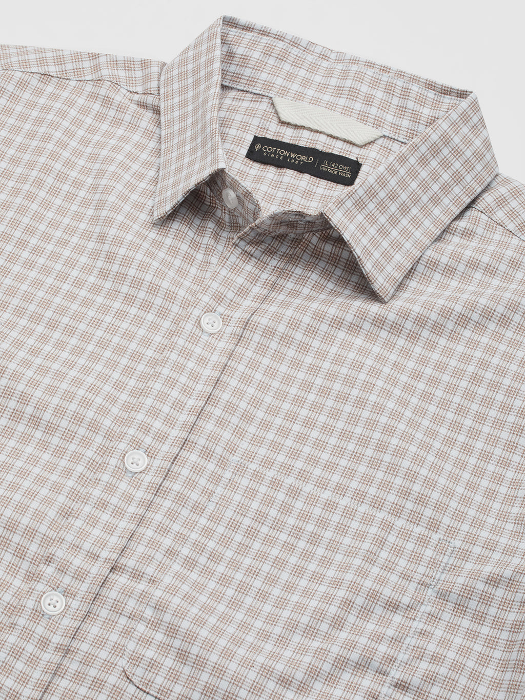 Men's Khaki 100% Cotton Regular Fit Shirt