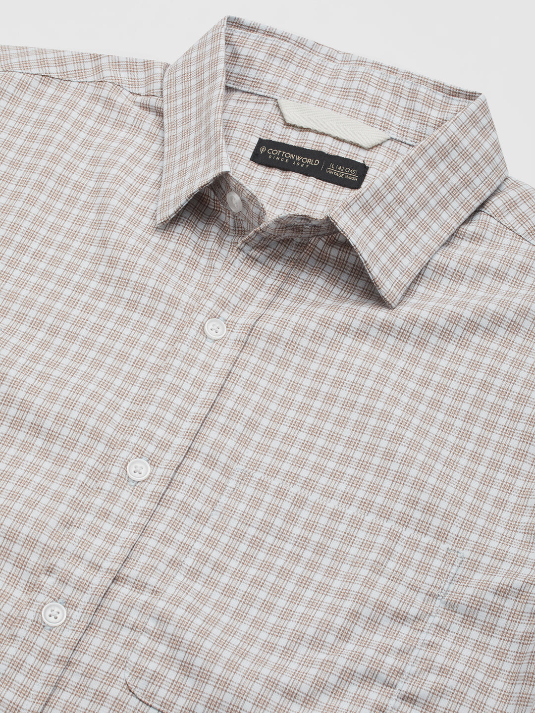 Men's Khaki 100% Cotton Regular Fit Shirt