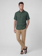 Men's Green 100% Linen Regular Fit Shirt