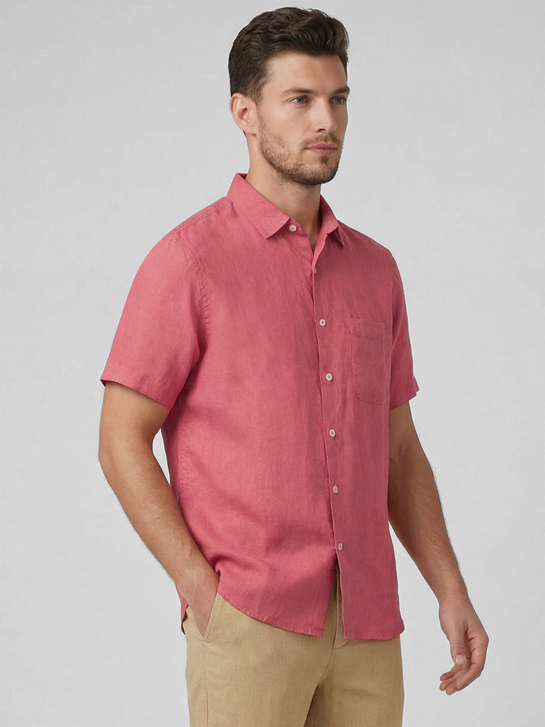 Men's Red 100% Linen Regular Fit Shirt